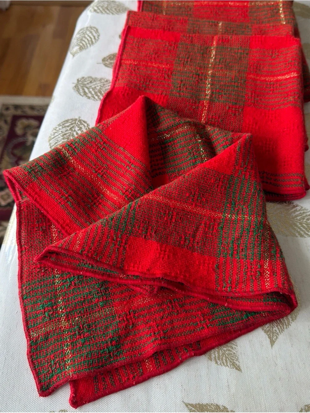 Festive Red Plaid Holiday cloth napkins set of 4 Scandinavian theme